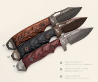 four different knives are shown on a white surface